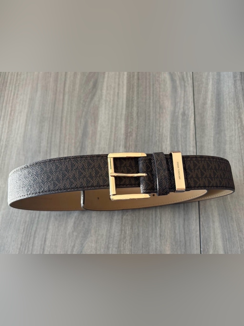 Michael Kors Brown Signature Leather Belt with Gold Buckle Soze L/XL